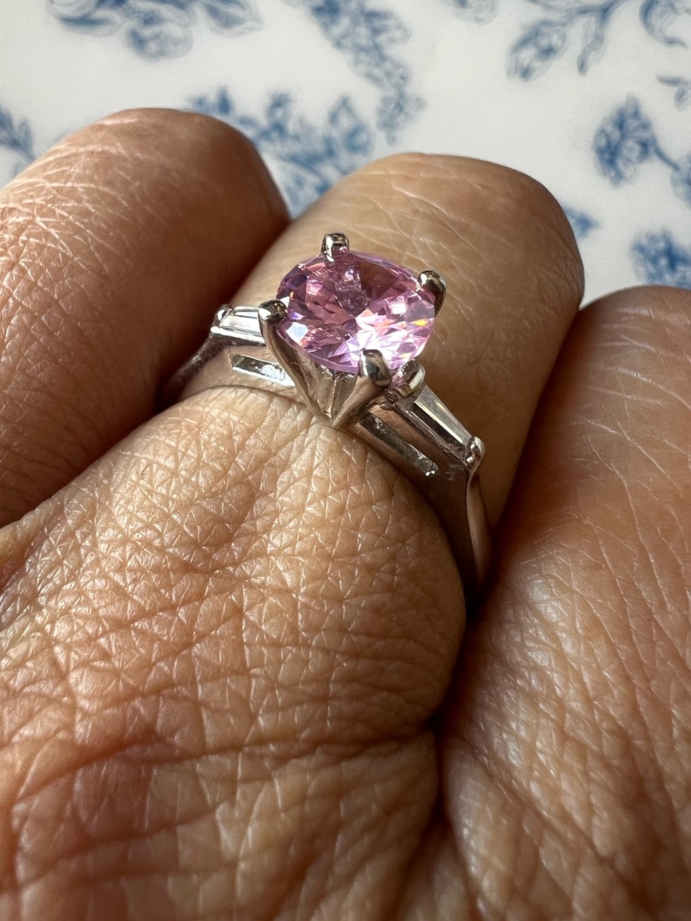 Pink CZ Solitaire Ring Silver Tone Size 8.5 8.75